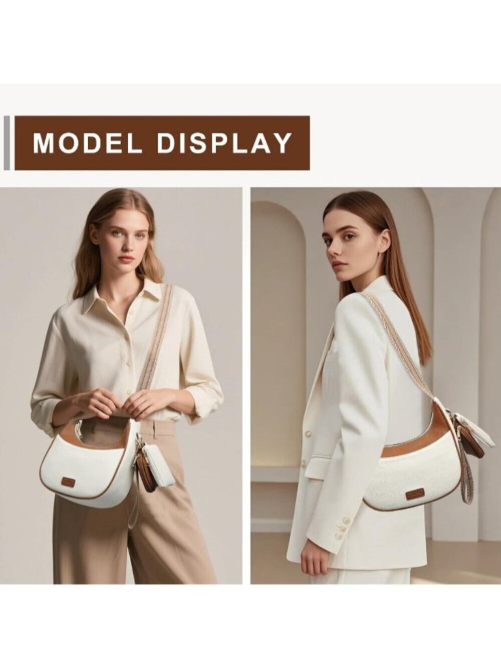 〽️Women White Brown Wristlet Phone Mini Purse Small Vegan Leather Crossbody Bags - Picture 6 of 6